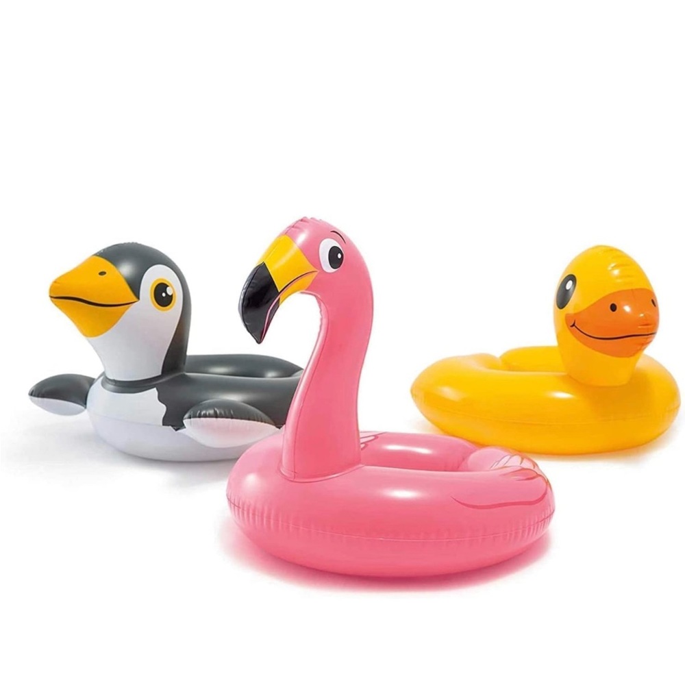 Set of three different floaties (penguin, flamingo and duck).